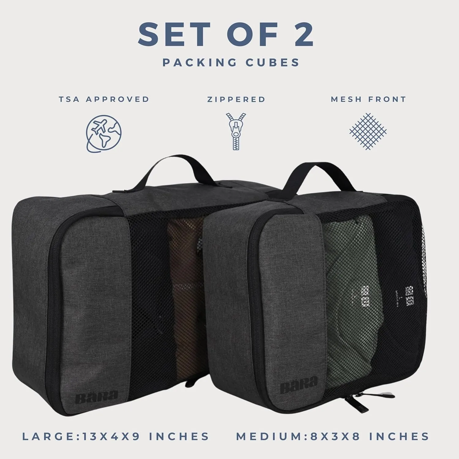 BARA 3 Piece Hardside Expandable Carry On Luggage with TSA Lock and Double Spinner Wheels - Includes Packing Cubes & Toiletry Bag - Water Resistant Rolling Suitcase & Travel Accessories, Silver