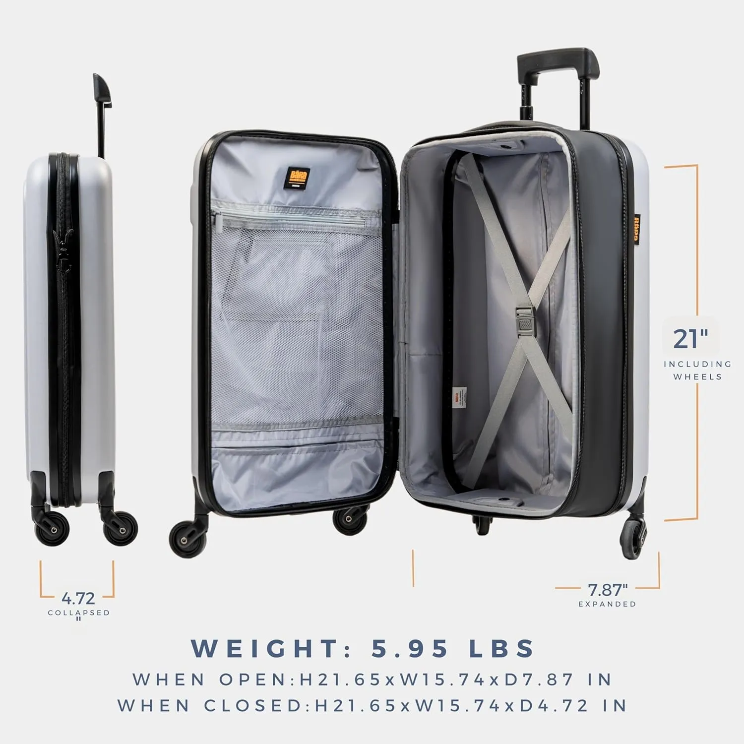 BARA 3 Piece Hardside Expandable Carry On Luggage with TSA Lock and Double Spinner Wheels - Includes Packing Cubes & Toiletry Bag - Water Resistant Rolling Suitcase & Travel Accessories, Silver
