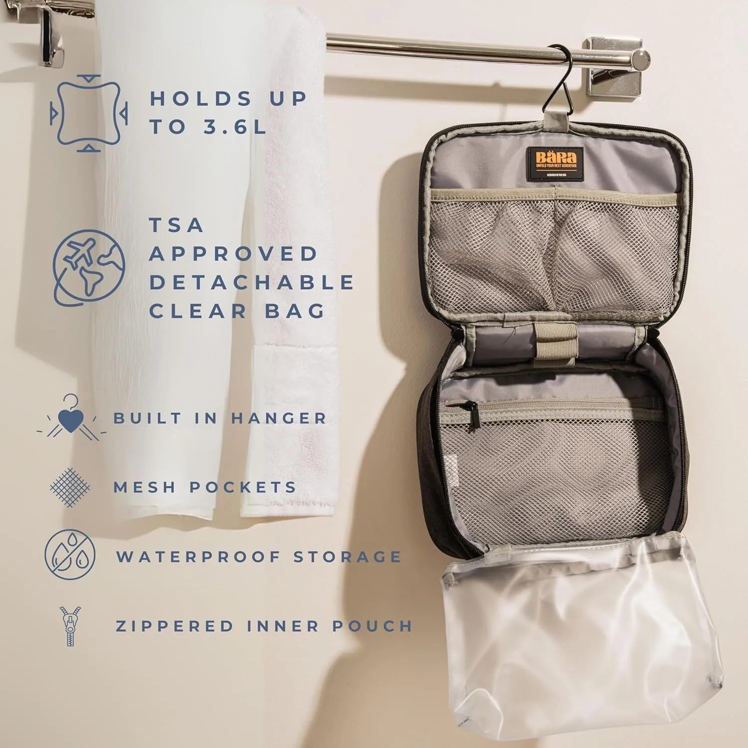 BARA 3 Piece Hardside Expandable Carry On Luggage with TSA Lock and Double Spinner Wheels - Includes Packing Cubes & Toiletry Bag - Water Resistant Rolling Suitcase & Travel Accessories, Silver