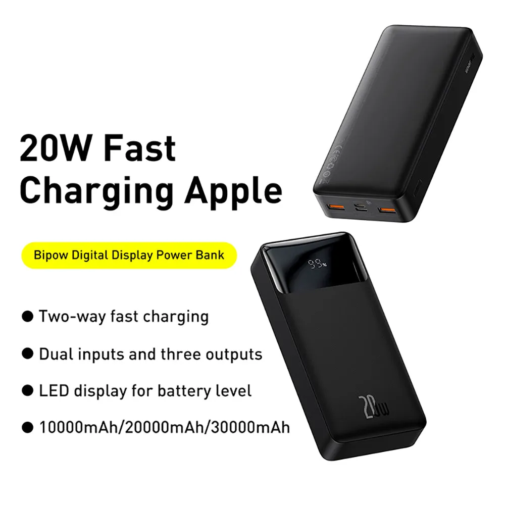 Baseus Bipow Digital Display Fast Charging Power Bank 20000mAh 20W - Black