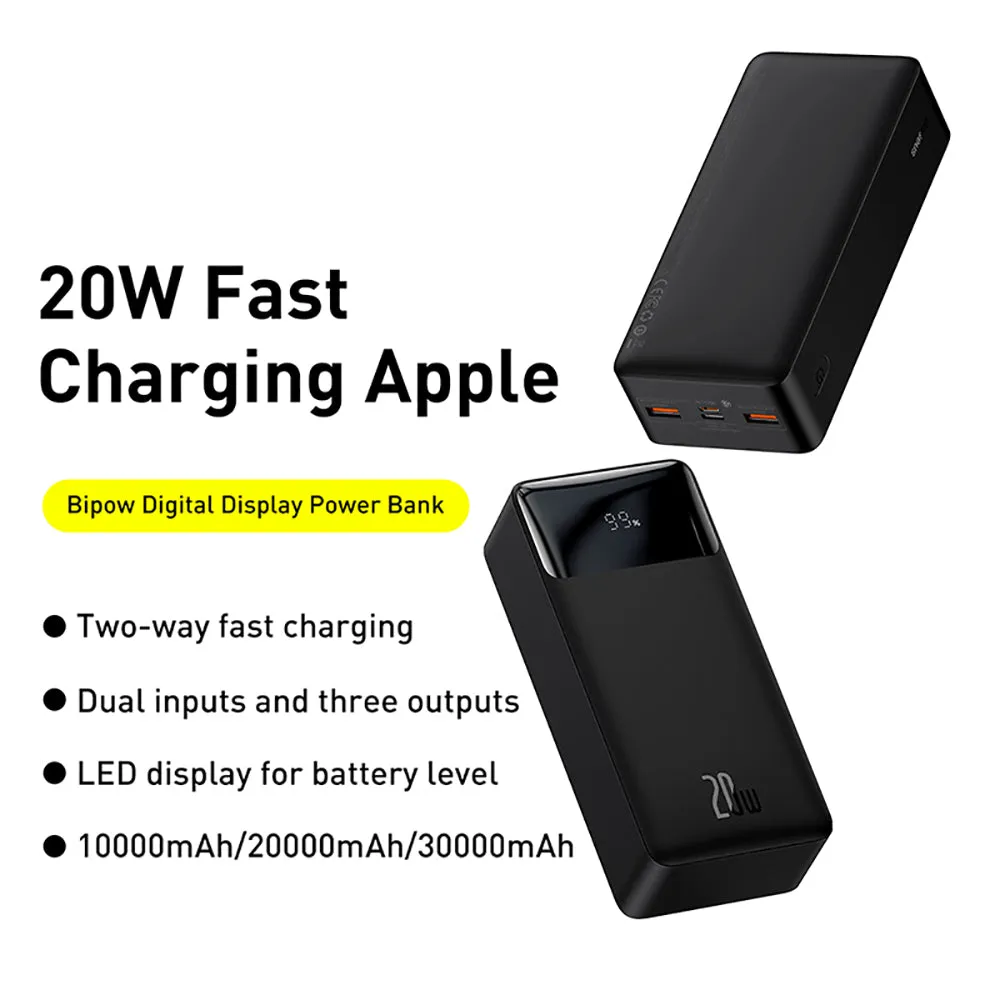 Baseus Bipow Digital Display Power Bank 30000mAh 20W - Black