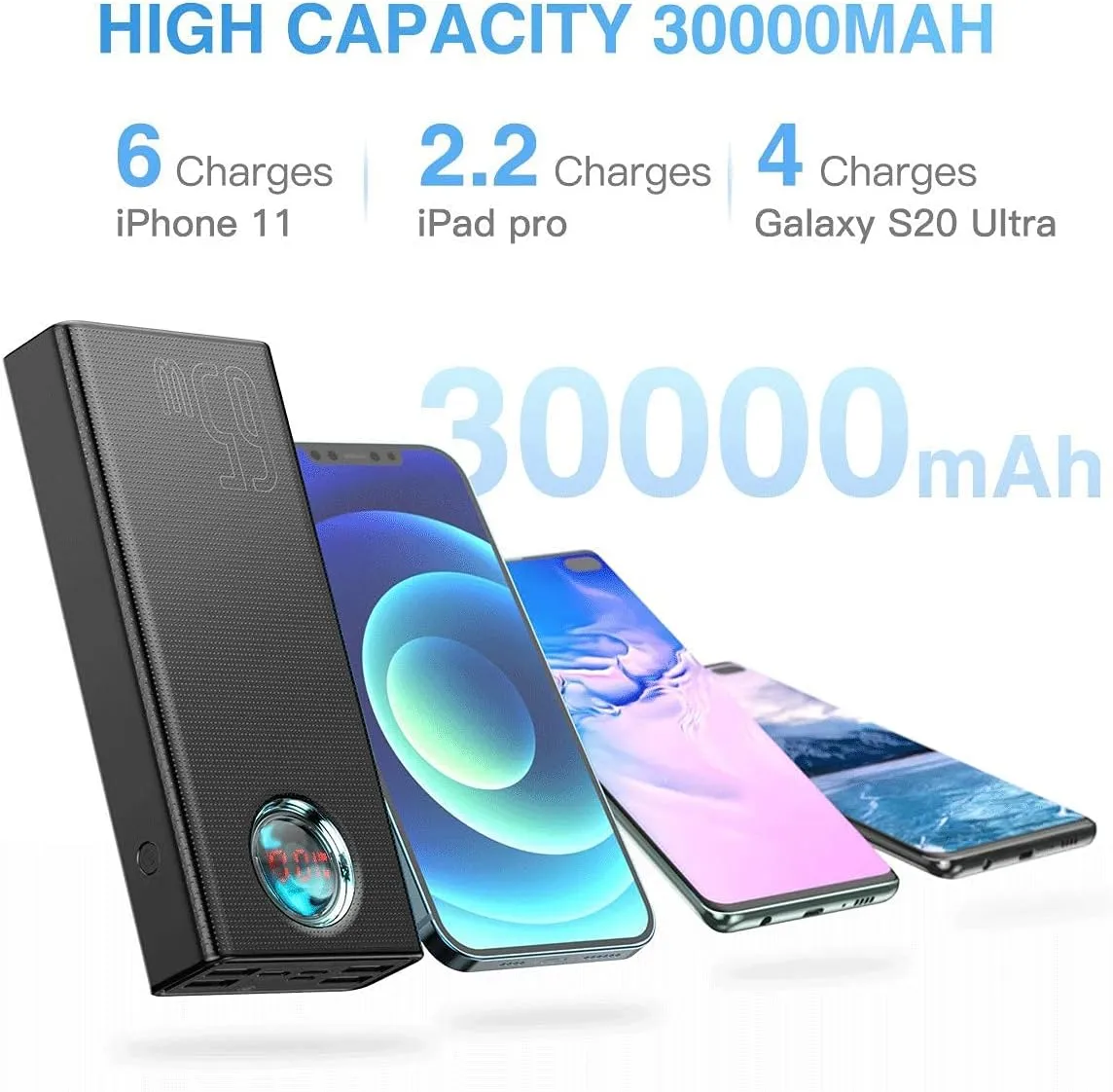 Baseus BS-30KP365 Amblight Digital Display Quick Charge Power Bank 30000mAh 65W | 8-Ports | for Laptop & Mobiles