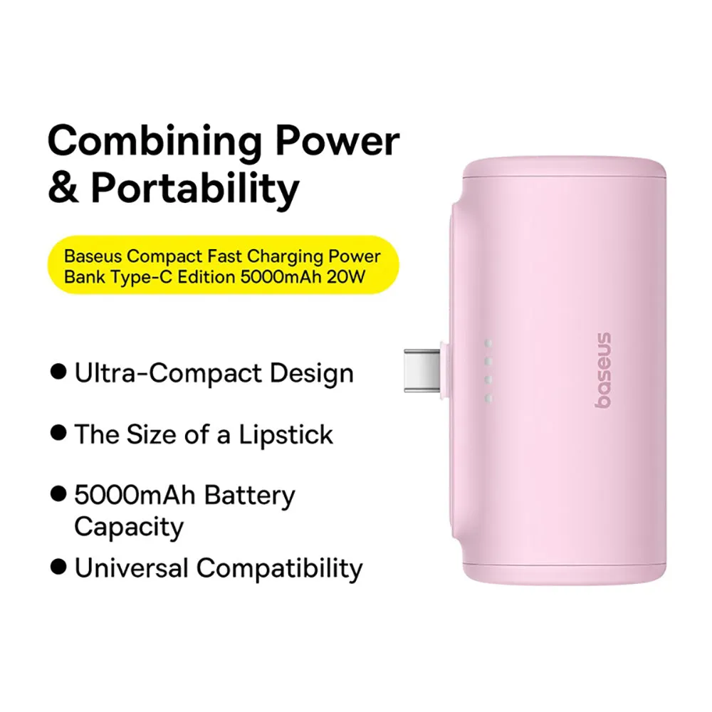 Baseus Compact Fast Charging Power Bank Type-C Edition 5000mAh 20W - Floating Pink