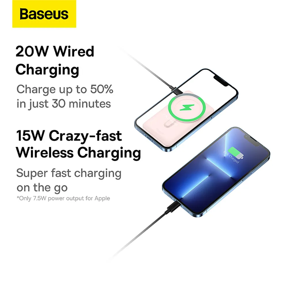 Baseus Magnetic Bracket Wireless Fast Charge Power Bank 10000mAh 20W - Pink