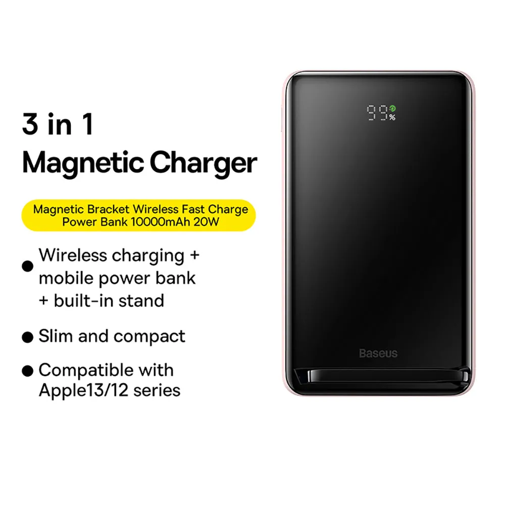 Baseus Magnetic Bracket Wireless Fast Charge Power Bank 10000mAh 20W - Pink