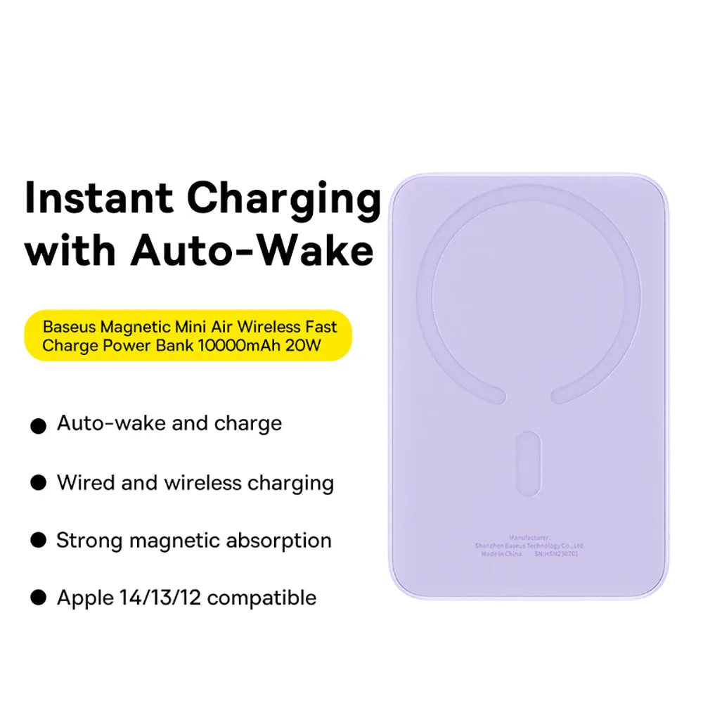 Baseus Magnetic Mini Air Wireless Fast Charge Power Bank 10000mAh 20W - Nebula Purple