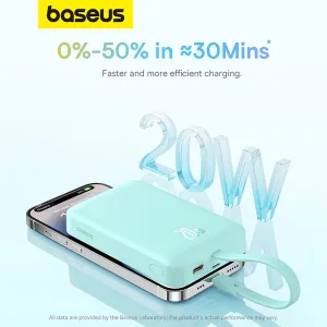 Baseus Magnetic Mini Wireless Fast Charging Power Bank for iPhone 10000mAh 20W Mint Green - International Version