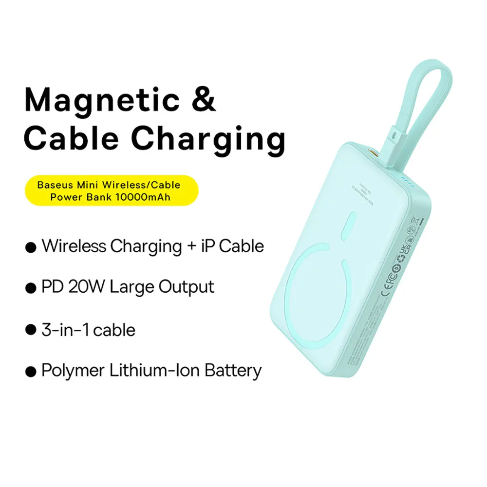 Baseus Magnetic Mini Wireless Fast Charging Power Bank for iPhone 10000mAh 20W Mint Green - International Version
