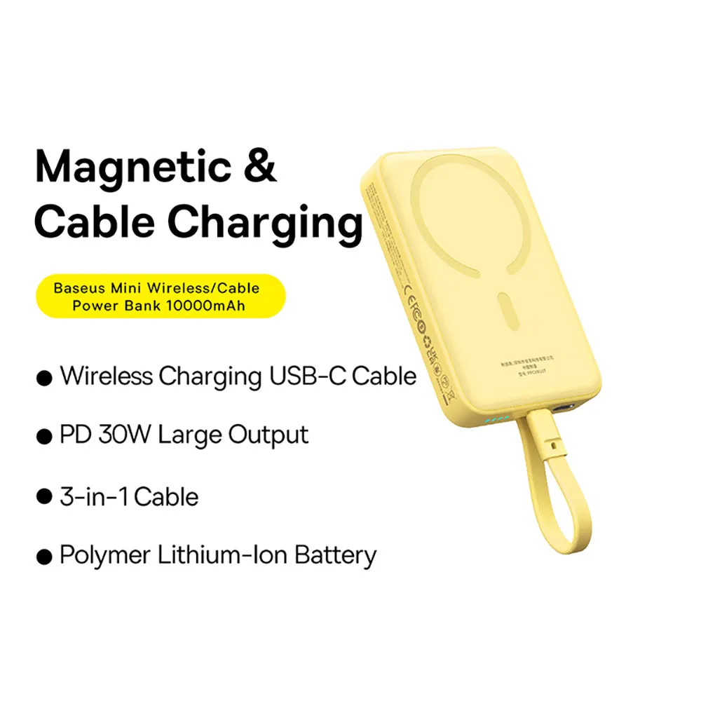 Baseus Magnetic Mini Wireless Fast Charging Power Bank Type-C 10000mAh 30W - Fresh Lemon Yellow