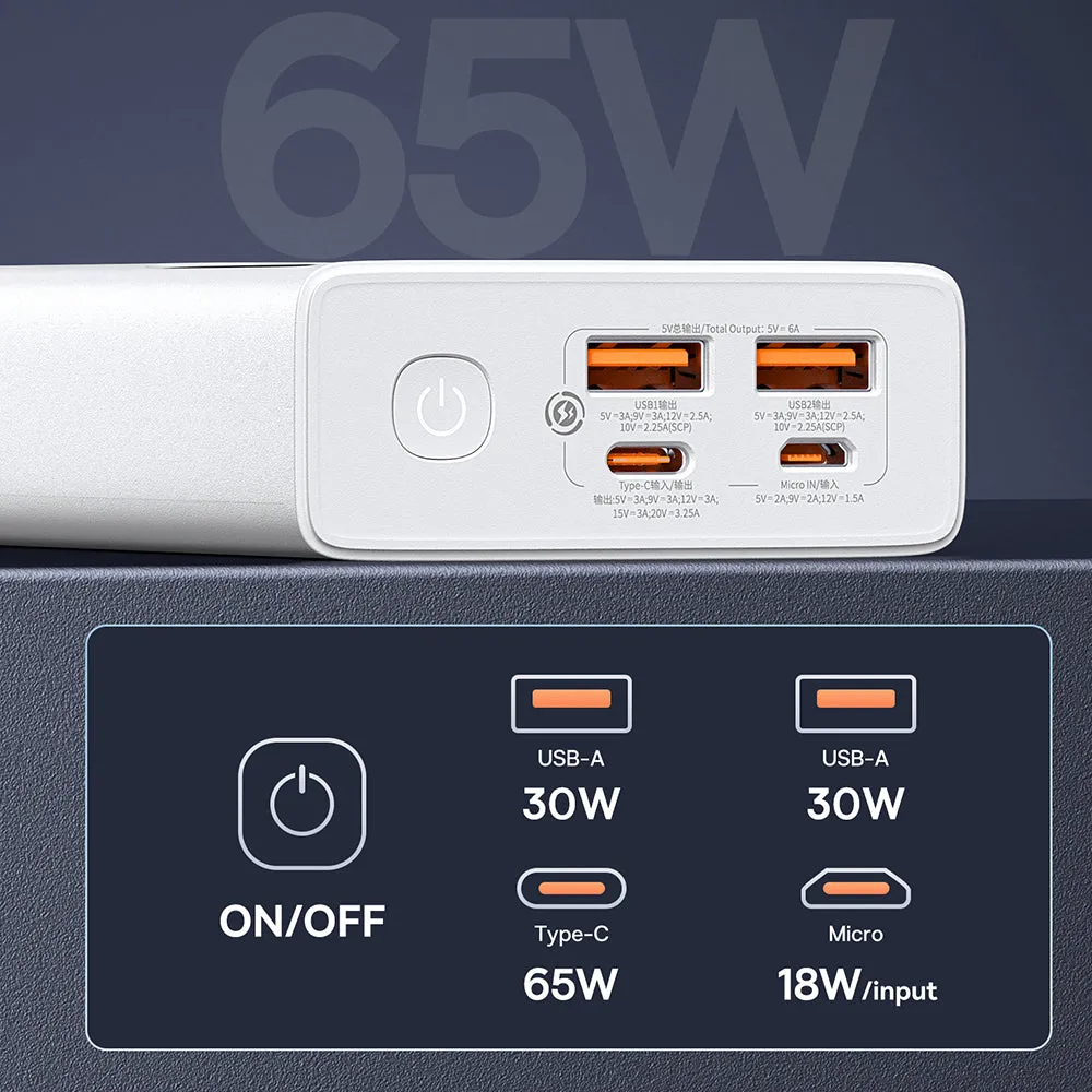 Baseus Star Lord Digital Display Fast Charging Power Bank 20000mAh 65W - Moonlight White