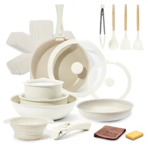 Basin Safe Pans with Stick Pot Set and Cooking Efficient shipping Dish with Non Oven Set Ceramic Cookware Handle Sets Minimalist Collapsible Detachable 22pcs VIVIDCOOKWARE Nonstick for Pots