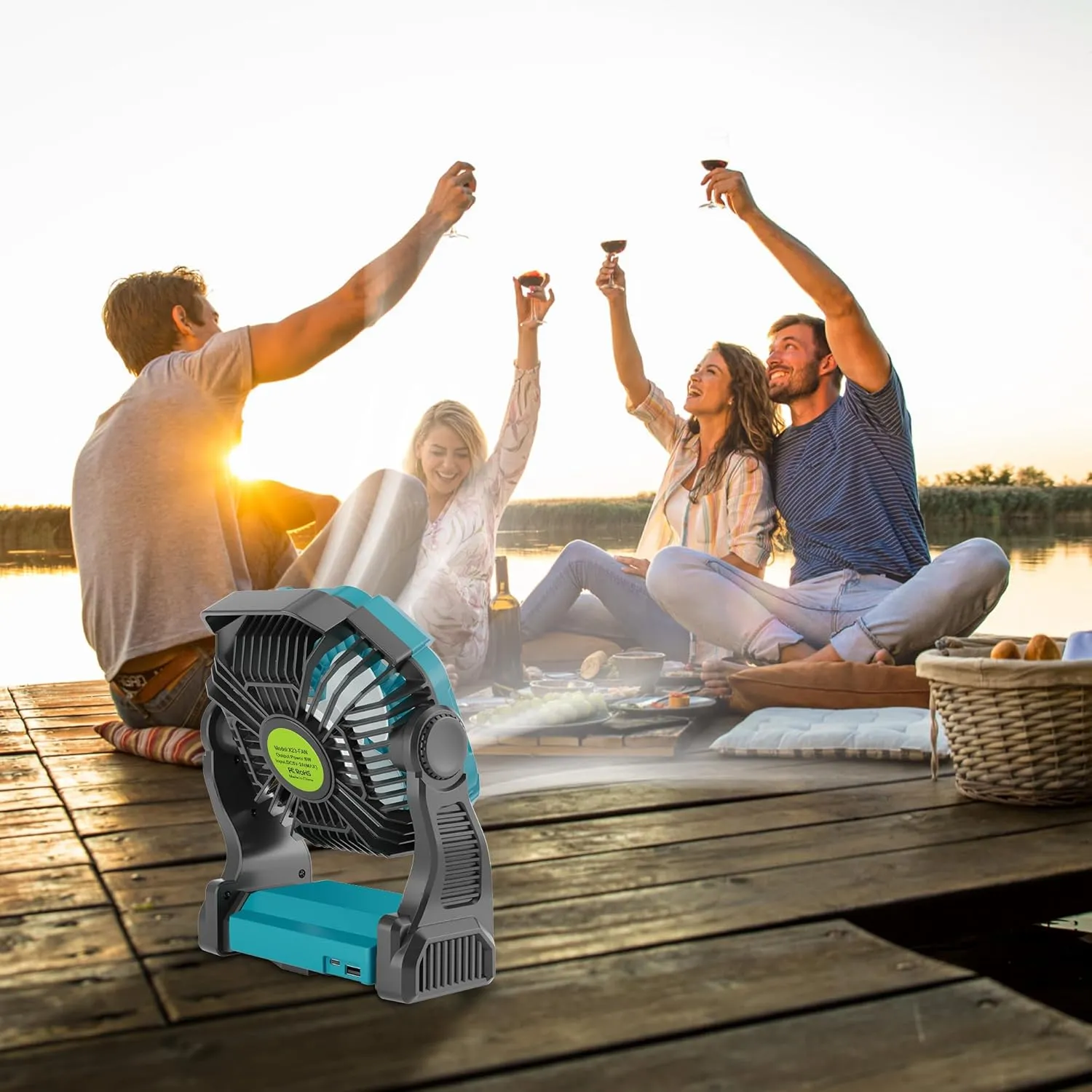 Battery Powered Fan，270° Rotating Battery Operated Camping Fan Rechargeable, USB Desk Personal Table Cordless with Hook, Outdoor Camping for Tents,Travel X23 Cyan