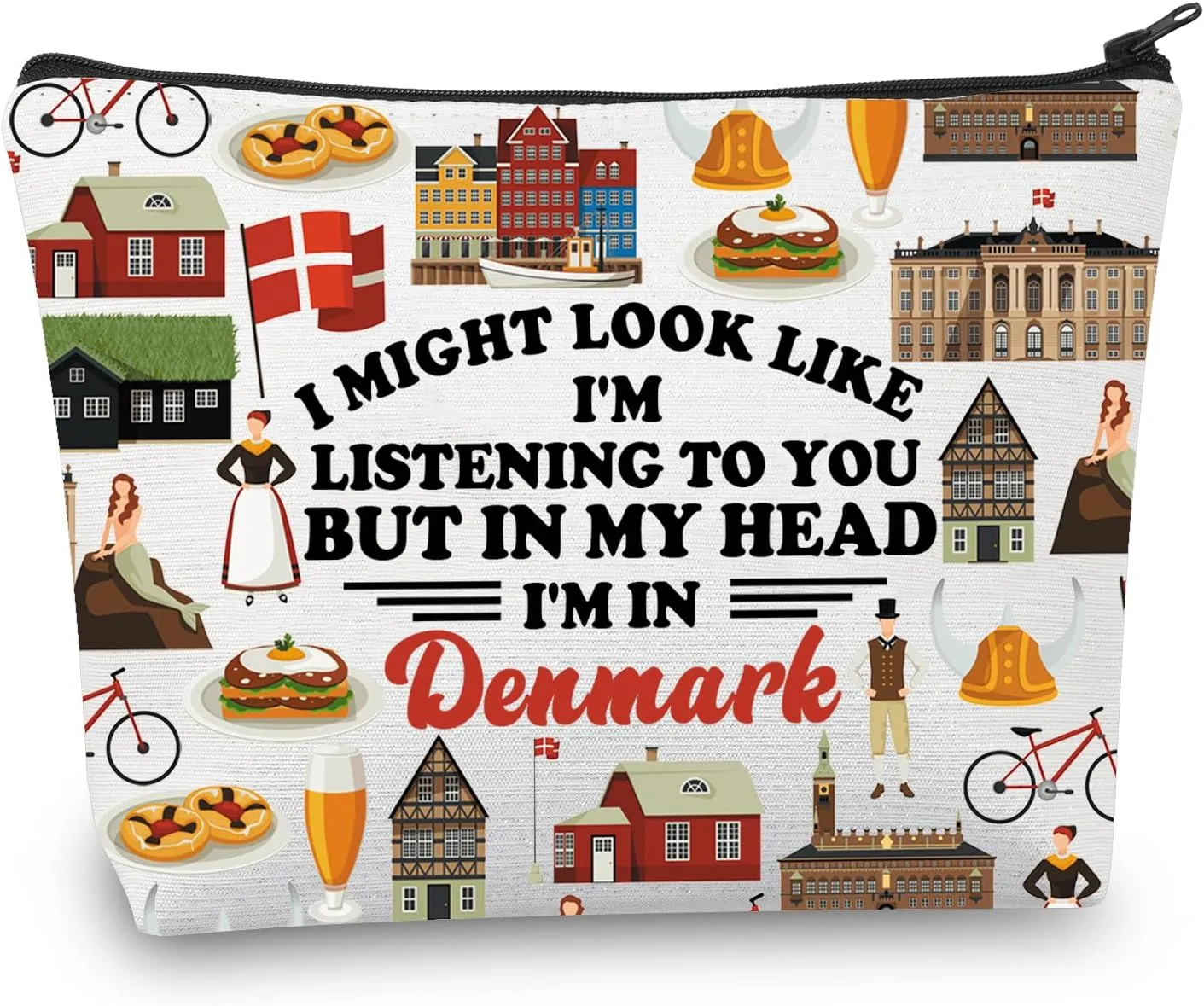 BDPWSS Denmark Travel Makeup Bag Denmark Vacation Gift Europe Denmark Landmarks Gift Denmark Souvenir Gift Danish Themed Gift (Might Denmark)
