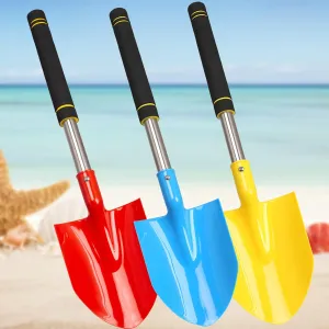 Beach Shovels Long Handle for Kids,3PC 24Inch Beach Sand Shovels Toys for Digging Heavy Duty Stainless Steels with Black Soft Spone Sturdy Scoop Seaside Kids Tool Lightweight Gift Set