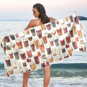 Beach Towel Beer Pattern Print Oversized Sand Free Quick Dry Lightweight with Storage Bag for Women Men 31X71 Inch