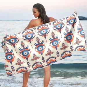 Beach Towel Ethnic Style Eyes Print Oversized Sand Free Quick Dry Lightweight with Storage Bag for Women Men 31X71 in