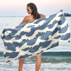 Beach Towel Sea Wave Print Oversized Sand Free Quick Dry Lightweight with Storage Bag for Women Men 31X71 Inch