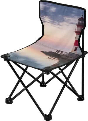 Beautiful Lighthouse Portable Outdoor Folding Chair Anti-Slip Padded Oxford Cloth Stool Camping Chair Small for Beach Hiking Fishing Gardening Quad Camp Chair