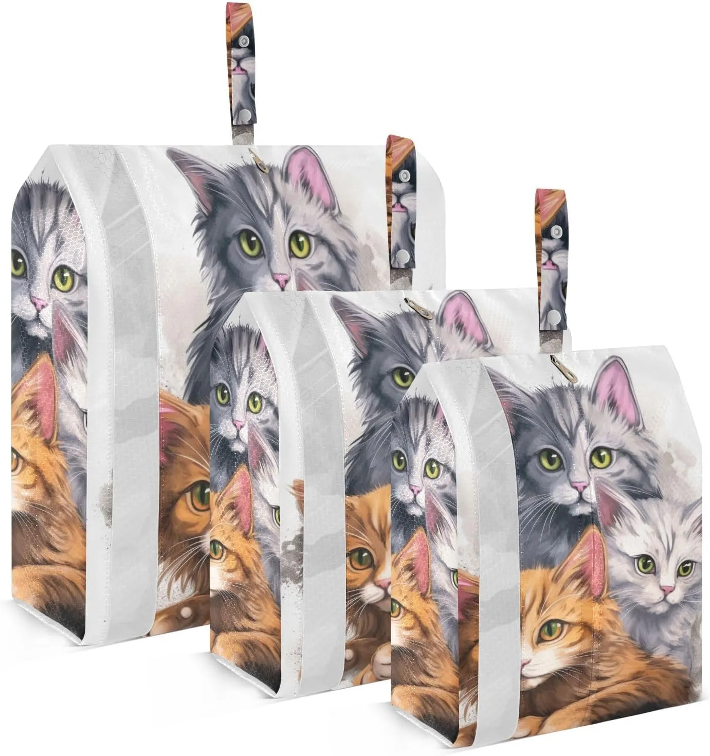 Beauty Cat Travel Storage Bag with Lanyard - Portable Lightweight Classified Storage Bag with Zipper, Dust and Waterproof Travel Packing Cube for Suitcase,3 Pieces