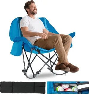 Begonia.K Oversized Rocking Camping Chair with Cooler Bag - Fully Padded Patio Chair with Side Pocket and Carry Bag - Outdoor Folding Lawn Recliner with Cup Holder for Adults - Heavy Duty 400 LBS