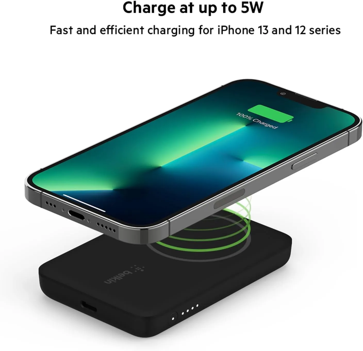 Belkin Portable Charger, MagSafe Compatible Wireless Power Bank - 7.5W Wireless Charger - Portable Magnetic Battery Pack for iPhone 16, 15, 14, 13, Plus, Pro, Pro Max, Mini, AirPods, & More - Black
