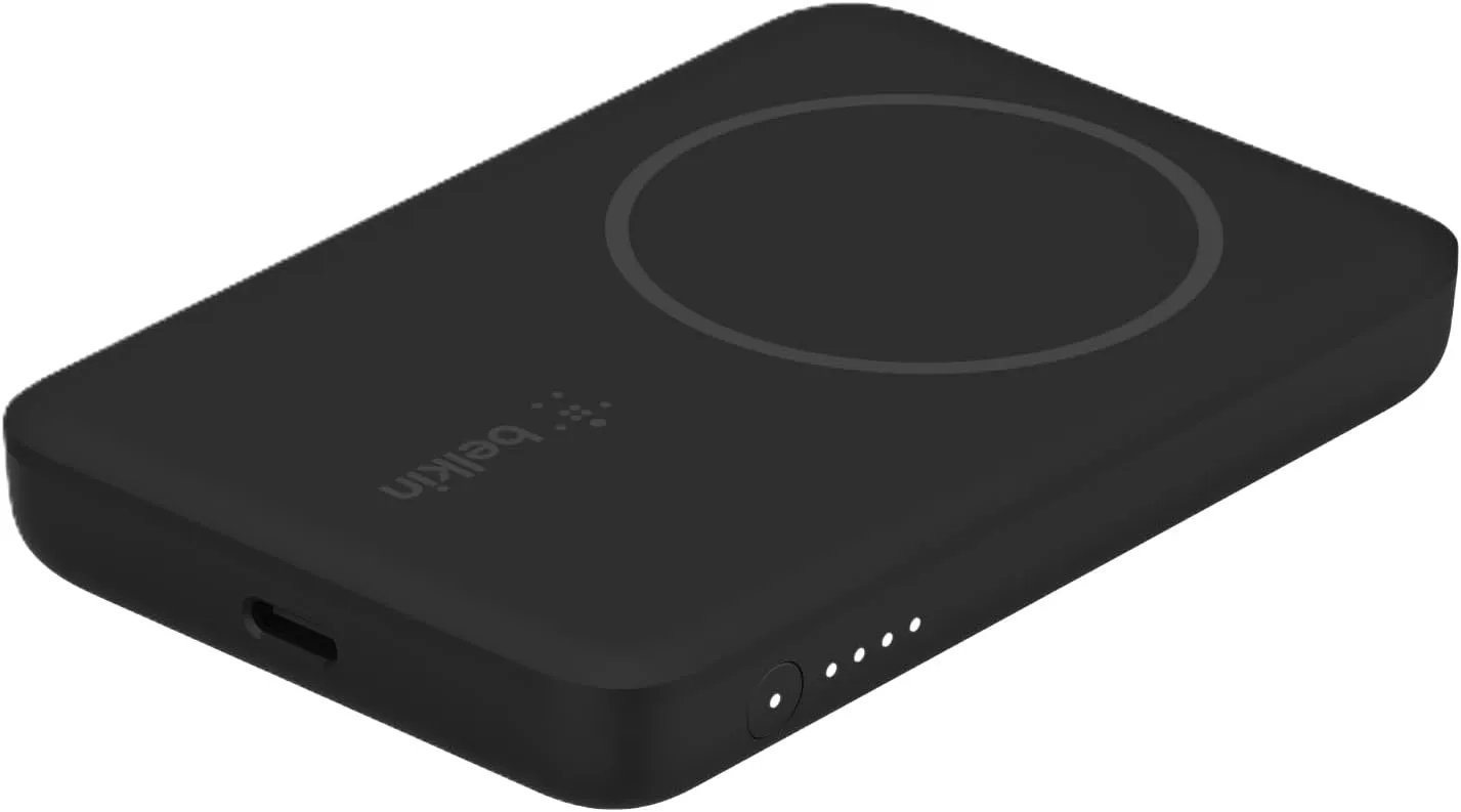Belkin Portable Charger, MagSafe Compatible Wireless Power Bank - 7.5W Wireless Charger - Portable Magnetic Battery Pack for iPhone 16, 15, 14, 13, Plus, Pro, Pro Max, Mini, AirPods, & More - Black