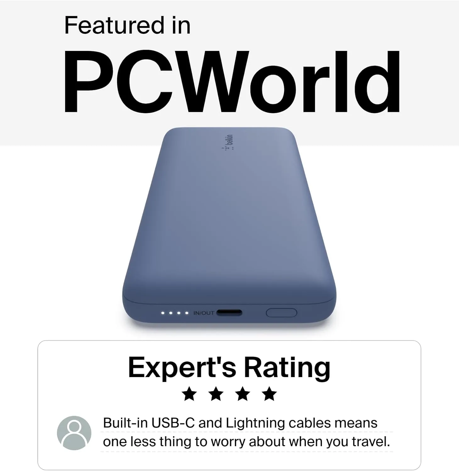 Belkin Portable Charger, Power Bank 10,000mAh, 23W w/Integrated Lightning Cable & USB-C Cable - iPhone Charger Battery Pack for Apple iPhone 16, 15, 14, Galaxy S25, Pixel 9, Travel Essentials - Blue