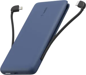 Belkin Portable Charger, Power Bank 10,000mAh, 23W w/Integrated Lightning Cable & USB-C Cable - iPhone Charger Battery Pack for Apple iPhone 16, 15, 14, Galaxy S25, Pixel 9, Travel Essentials - Blue