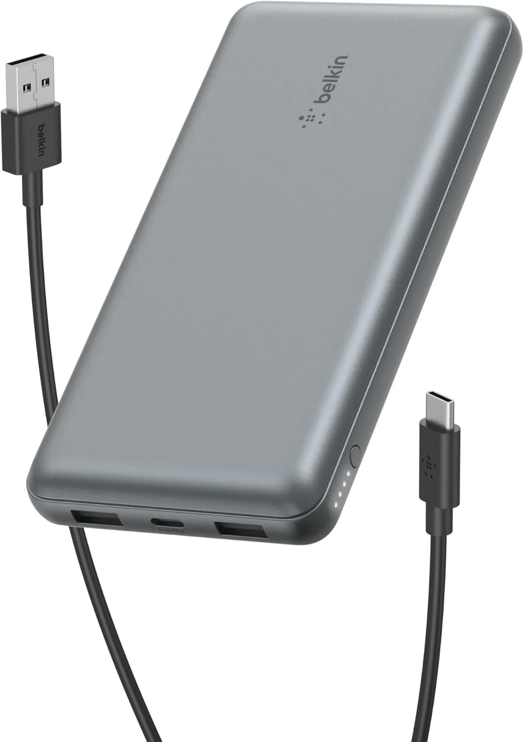 Belkin Portable Charger, USB-C Power Bank 20,000mAh w/ 2 USB-A Ports, 15W w/A to C Cable for iPhone 16, 15, Samsung Galaxy S25, Pixel, iPad, Nintendo Switch 2 & More - Gray