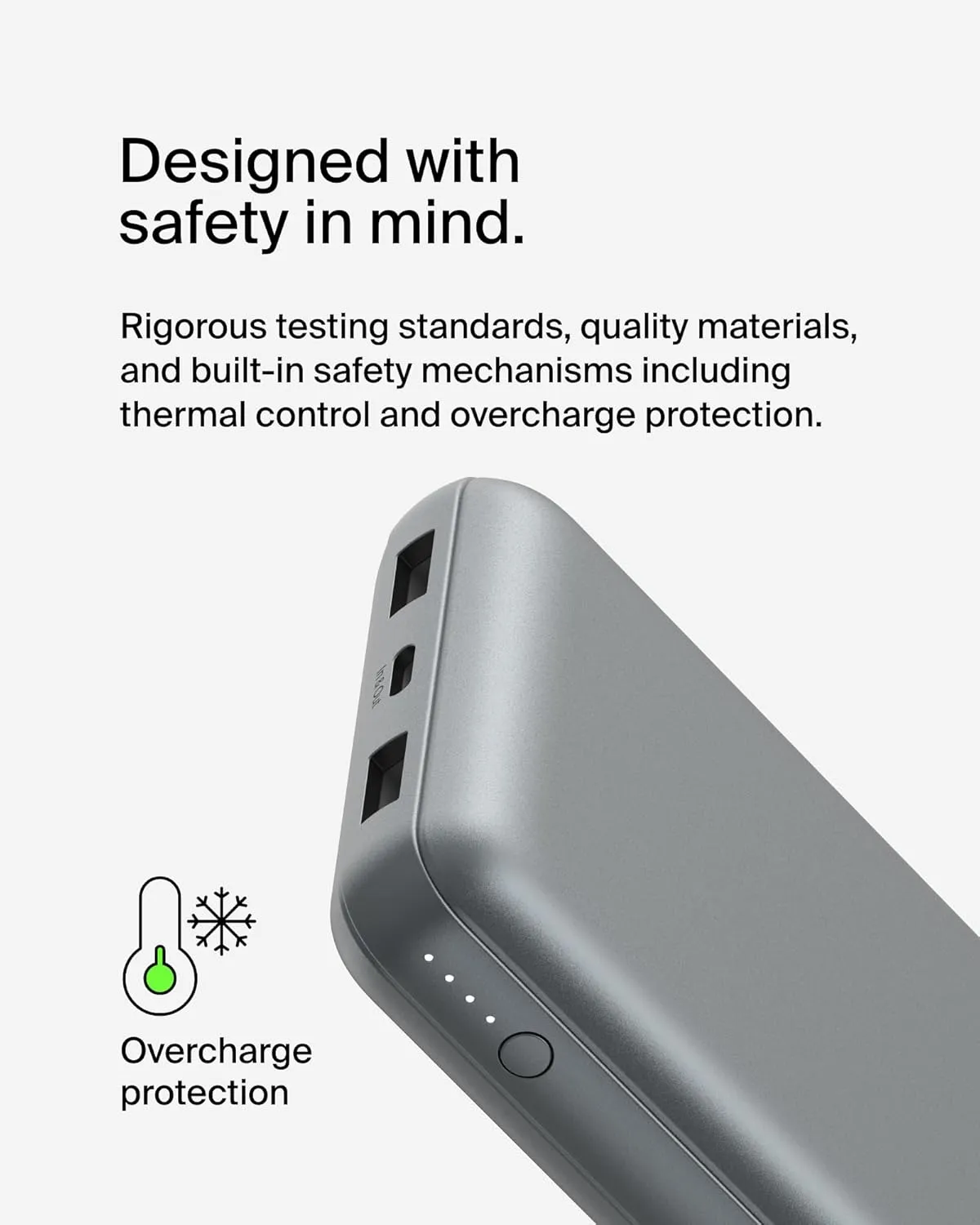 Belkin Portable Charger, USB-C Power Bank 20,000mAh w/ 2 USB-A Ports, 15W w/A to C Cable for iPhone 16, 15, Samsung Galaxy S25, Pixel, iPad, Nintendo Switch 2 & More - Gray