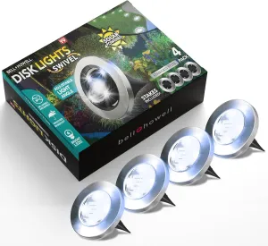 Bell Howell Swivel Disk Lights Deluxe Set of 4 Inground Solar Lights with 8 LED Bulbs Solar Power Outdoor Lights for Yard, Garden and Lawn – Wireless, Stakes Included - As Seen On TV