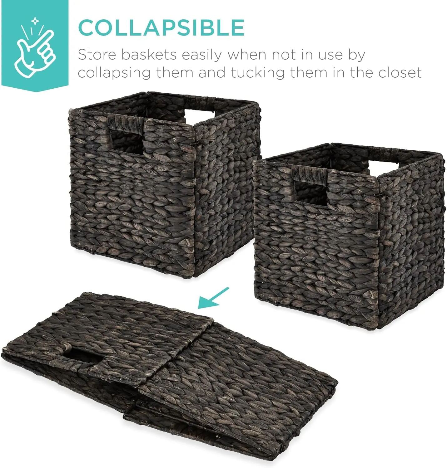 Best Choice Products 10.5x10.5in Hyacinth Baskets, Rustic Set Of 5 Multipurpose Collapsible Storage Organizer, Handwoven Laundry Totes for Bedroom, Living Room, Shelves - Black