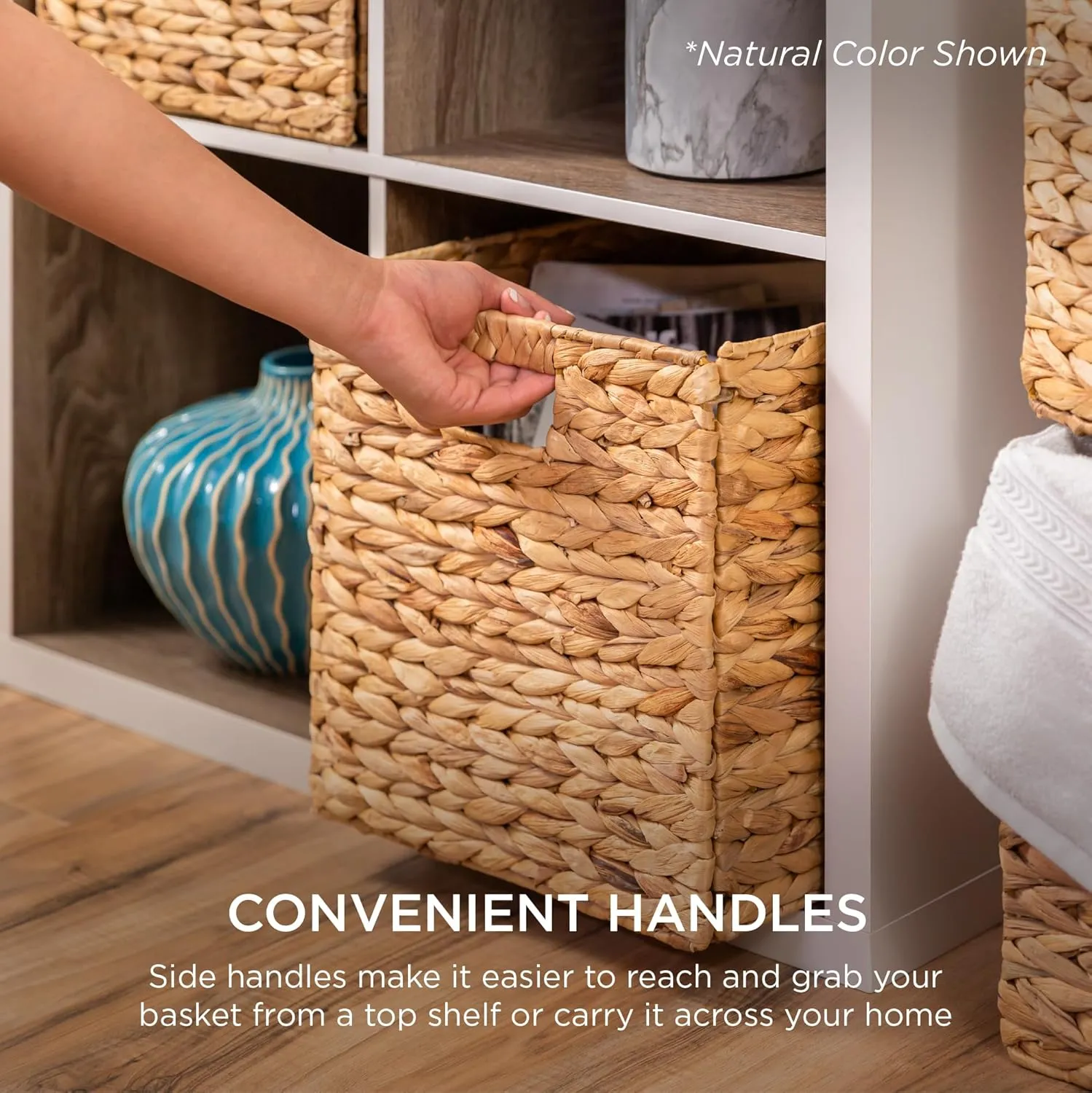Best Choice Products 10.5x10.5in Hyacinth Baskets, Rustic Set Of 5 Multipurpose Collapsible Storage Organizer, Handwoven Laundry Totes for Bedroom, Living Room, Shelves - Black