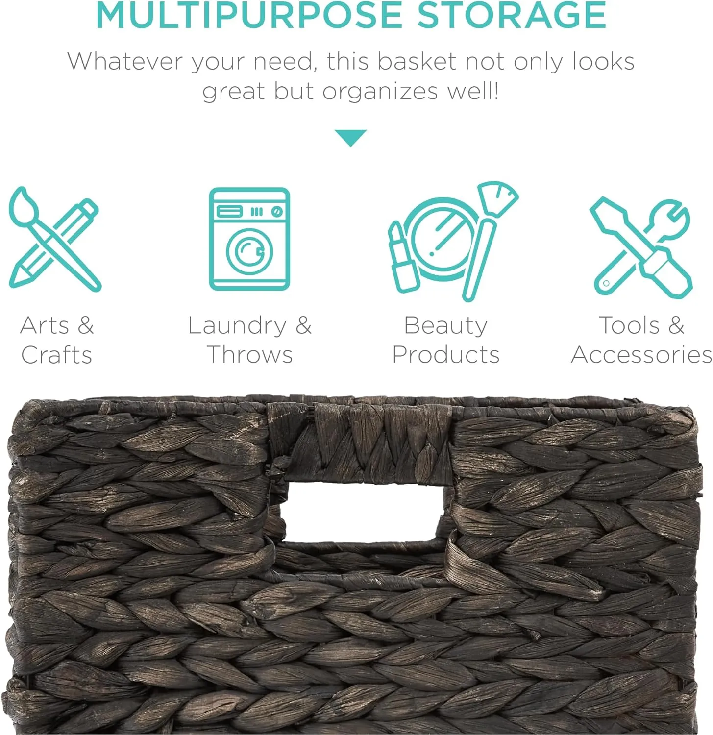 Best Choice Products 10.5x10.5in Hyacinth Baskets, Rustic Set Of 5 Multipurpose Collapsible Storage Organizer, Handwoven Laundry Totes for Bedroom, Living Room, Shelves - Black