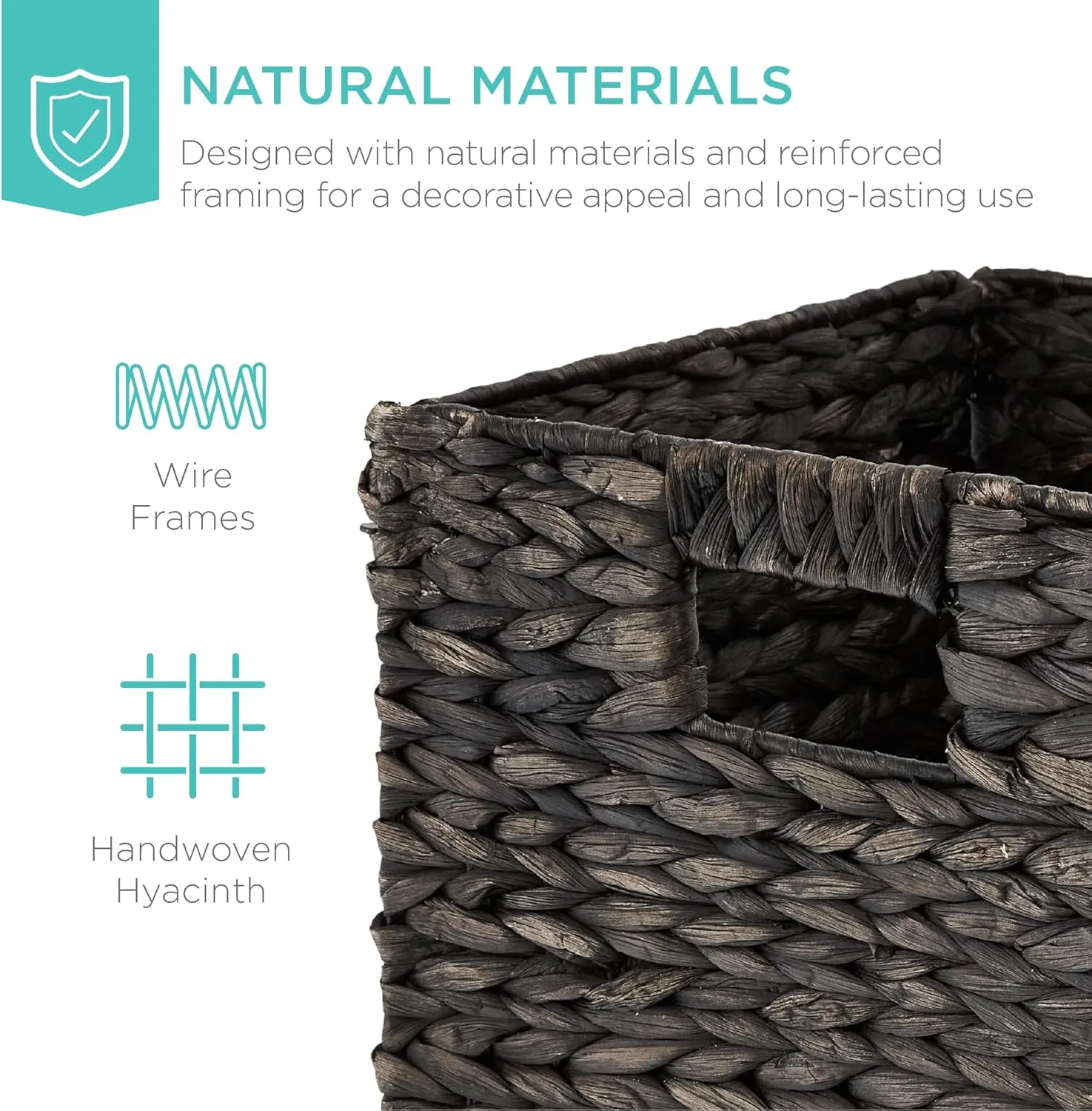 Best Choice Products 10.5x10.5in Hyacinth Baskets, Rustic Set Of 5 Multipurpose Collapsible Storage Organizer, Handwoven Laundry Totes for Bedroom, Living Room, Shelves - Black