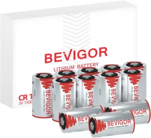 BEVIGOR 3V CR123A Lithium Batteries 12 Pack 1500mAh Photo Lithium Battery, 3 Volt Batteries, Long-Lasting for Flashlight and Security Device,10 Years Shelf Life (Non-Rechargeable)