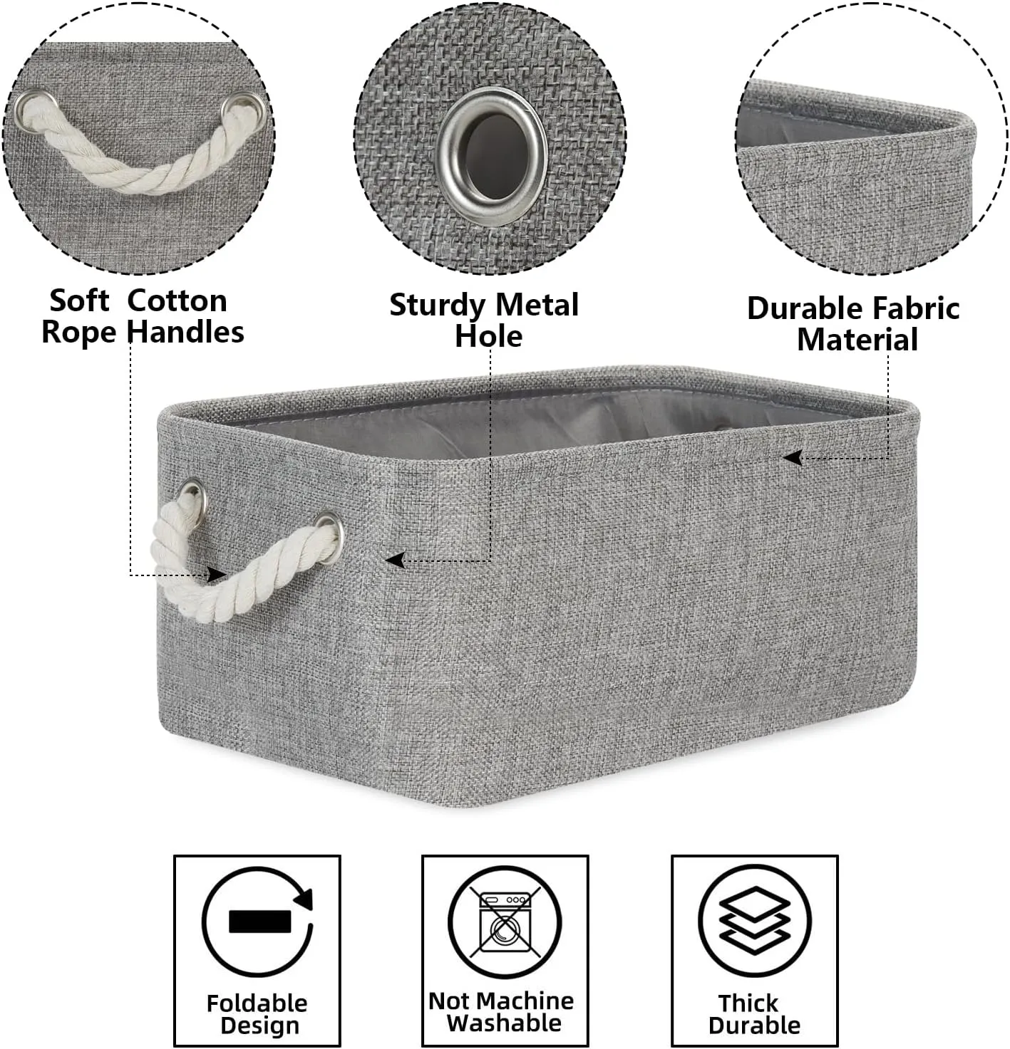 Bidtakay Small Gray Baskets Set of 6 Fabric Storage Bins with Handles 11.8 x 7.8 x 5 inch Collapsible Canvas Organizer Bins Baskets for Organizing Closet Shelf Storage