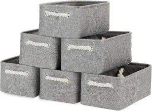 Bidtakay Small Gray Baskets Set of 6 Fabric Storage Bins with Handles 11.8 x 7.8 x 5 inch Collapsible Canvas Organizer Bins Baskets for Organizing Closet Shelf Storage