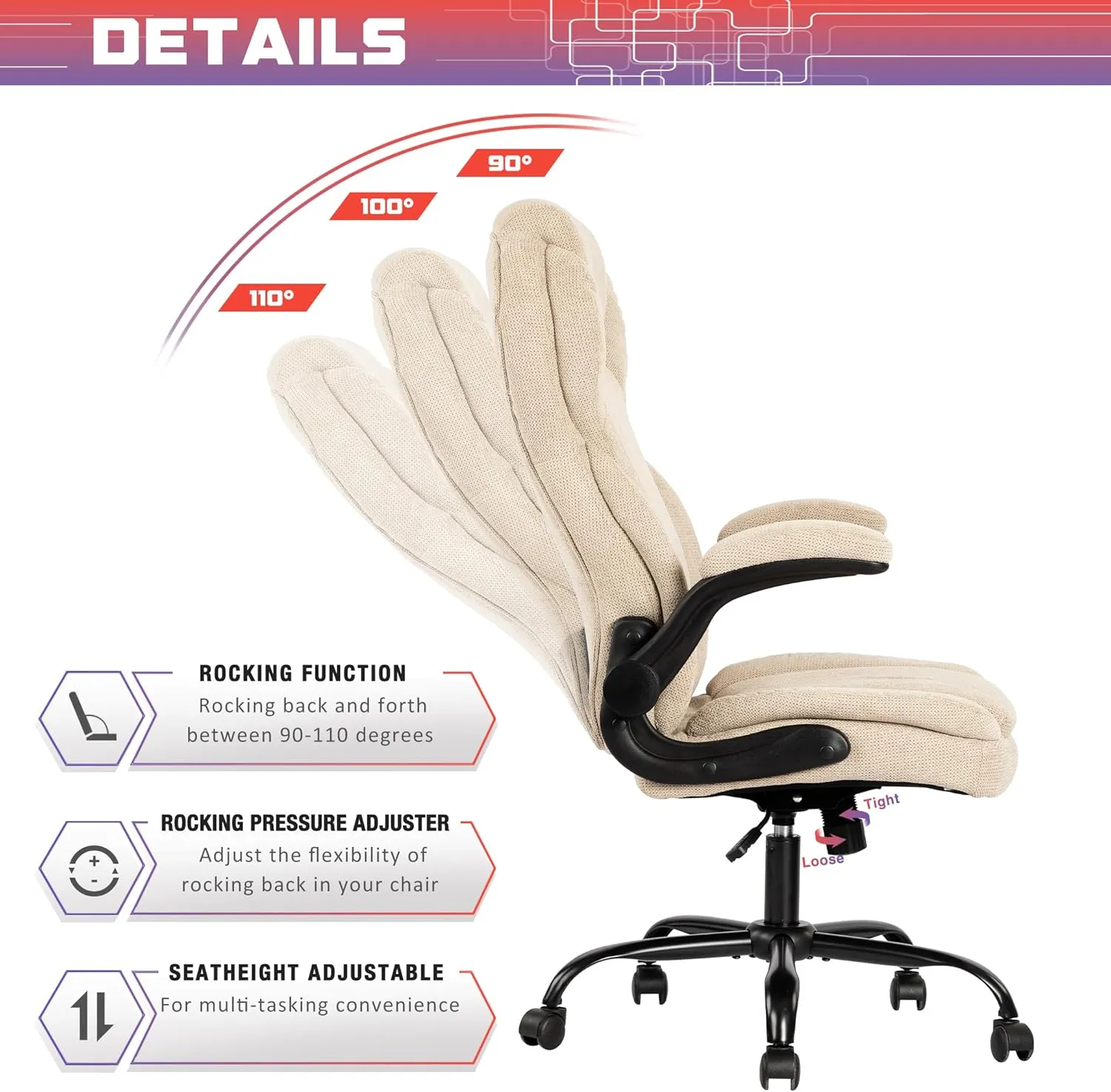 Big and Tall Fabric Office Chair 400lbs-Heavy Duty Executive Desk Chair with Extra Wide Seat, High Back Ergonomic Leather Computer Chair with Tilt Rock&Tension, Padded Armrests-Black