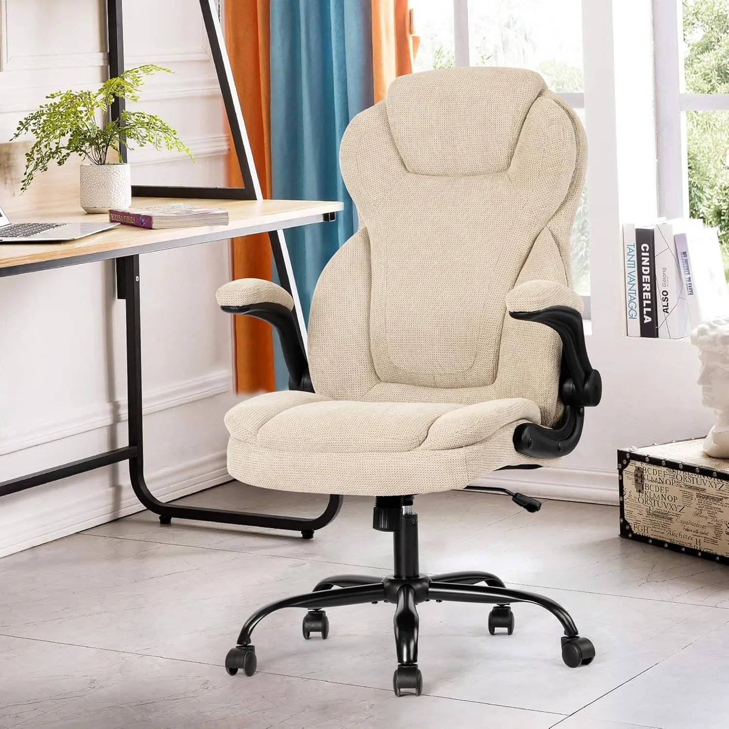 Big and Tall Fabric Office Chair 400lbs-Heavy Duty Executive Desk Chair with Extra Wide Seat, High Back Ergonomic Leather Computer Chair with Tilt Rock&Tension, Padded Armrests-Black