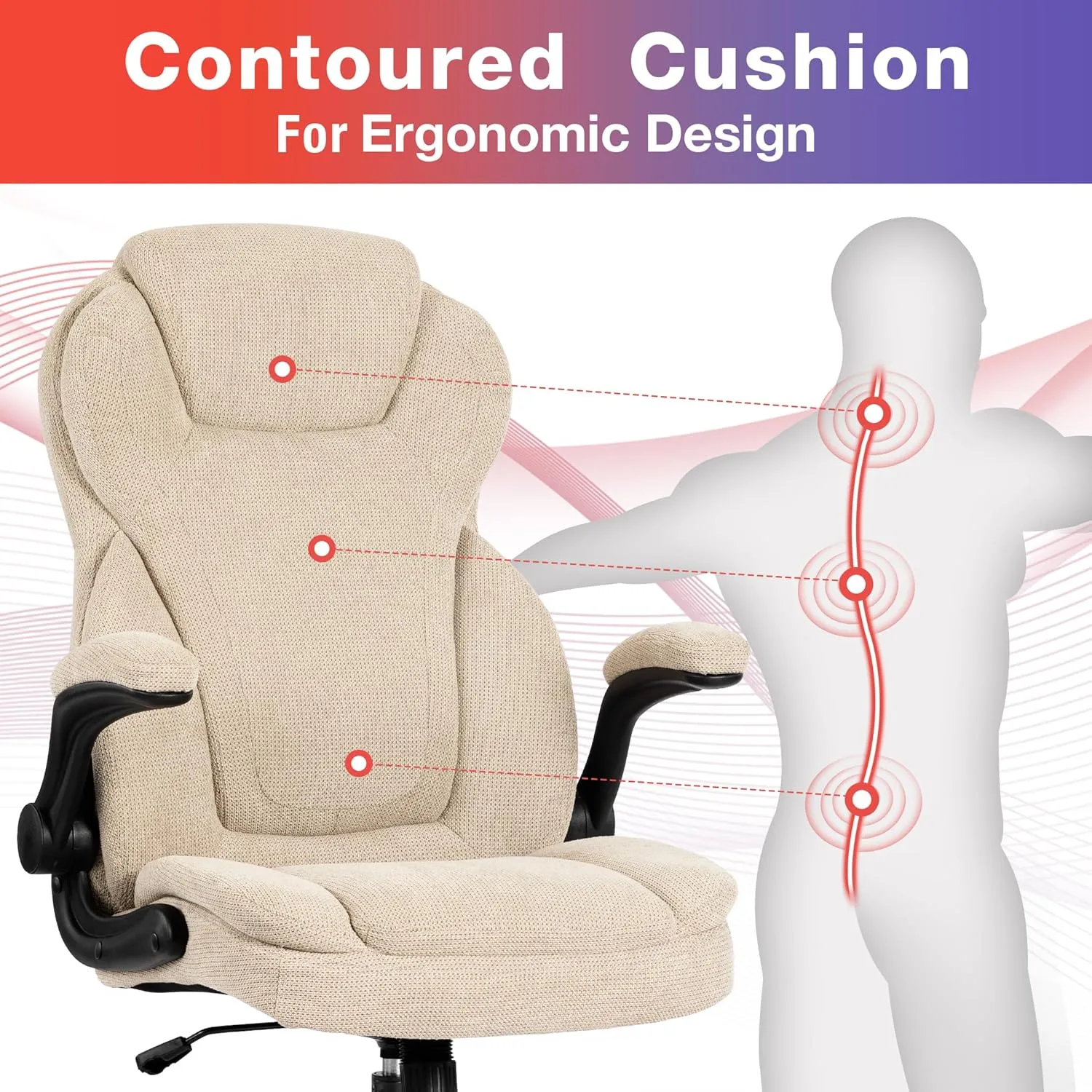 Big and Tall Fabric Office Chair 400lbs-Heavy Duty Executive Desk Chair with Extra Wide Seat, High Back Ergonomic Leather Computer Chair with Tilt Rock&Tension, Padded Armrests-Black