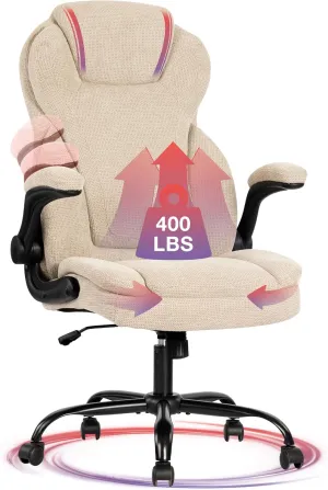 Big and Tall Fabric Office Chair 400lbs-Heavy Duty Executive Desk Chair with Extra Wide Seat, High Back Ergonomic Leather Computer Chair with Tilt Rock&Tension, Padded Armrests-Black