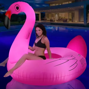 Big Swan Pool Floats Solar Powered Flamingo Pool Floats Adult w/LED Color Changing Lights, 69'' Large Inflatable Pool Floaties w/Cup Holder, Turtle Lake Float Lounger