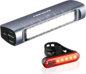 Bike Headlight and Tail Light Set - 3400 Lumens Super Bright USB-C Rechargeable Bicycle Lights, IP67 Waterproof 8000mAh Power Bank, 9 3 Modes, Tool-Free Mount for E-Bikes/Motorcycles