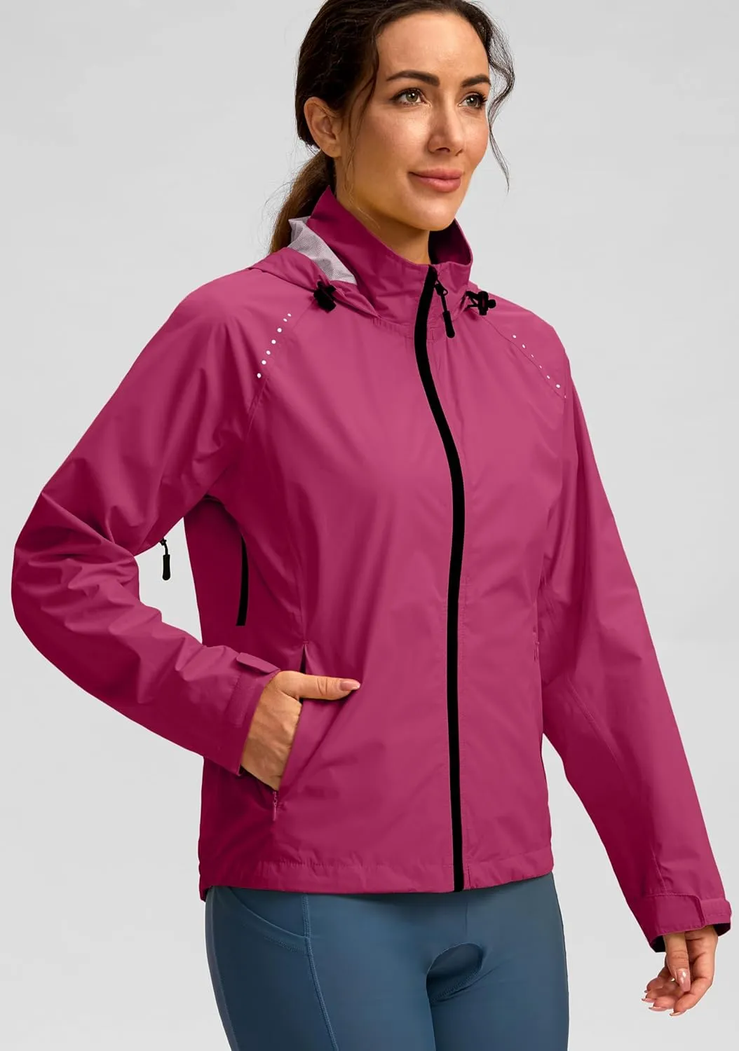 Bikewa Women's Cycling Rain Jackets Waterproof Windbreaker Lightweight Running Windproof Reflective Jacket Packable Hooded