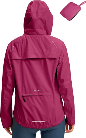 Bikewa Women's Cycling Rain Jackets Waterproof Windbreaker Lightweight Running Windproof Reflective Jacket Packable Hooded