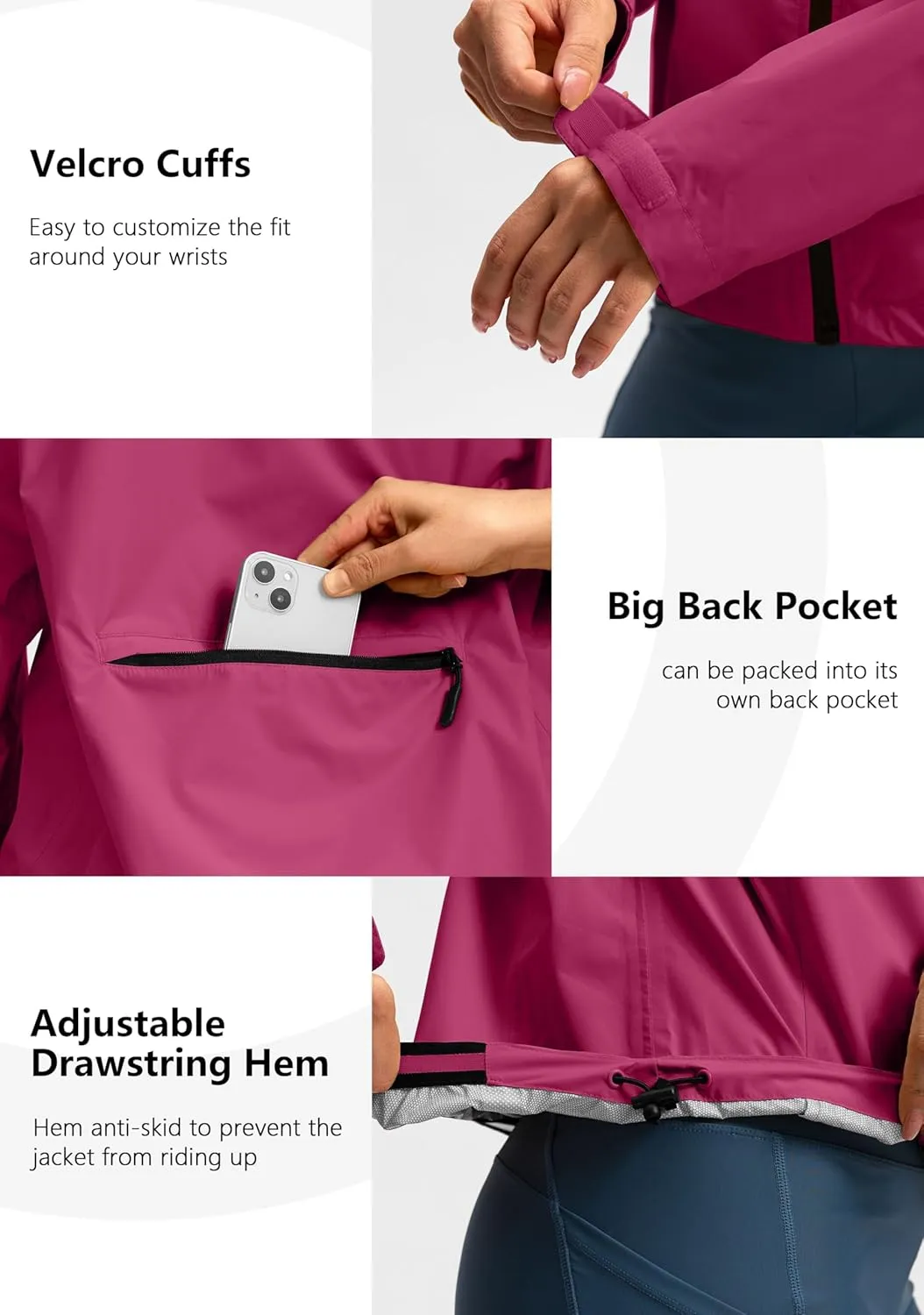 Bikewa Women's Cycling Rain Jackets Waterproof Windbreaker Lightweight Running Windproof Reflective Jacket Packable Hooded