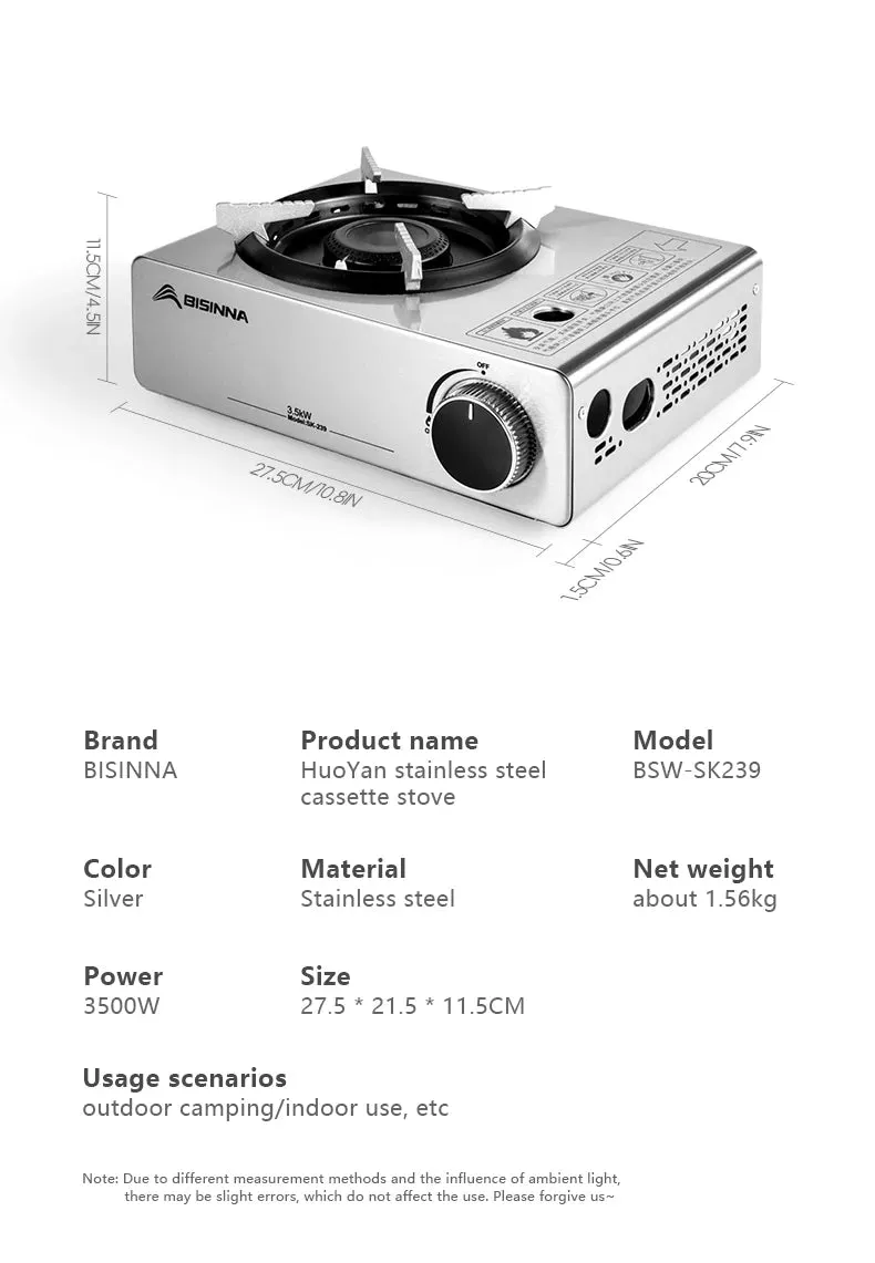 BISINNA Camping Gas Stove Portable Stainless Steel Gas Burner Cassette Furnace for Picnic Hiking Trips