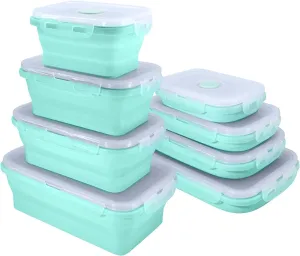 BJ Collapsible Food Storage Containers with Lids, Set of 4 Rectangle Bowls for Camper Storage and Organization, Cool Stuff for RV Camping Accessories for Inside Must Haves, Flat Box Stacks, Blue