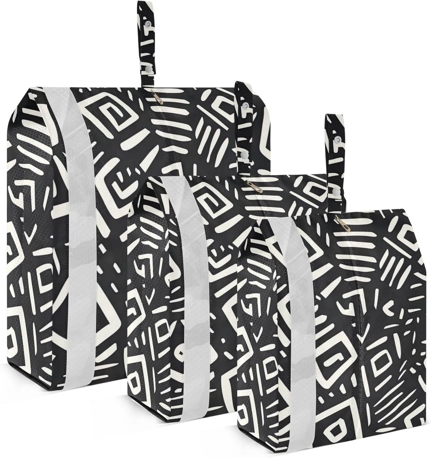 Black Doodle Travel Storage Bag with Lanyard - Portable Lightweight Classified Storage Bag with Zipper, Dust and Waterproof Travel Packing Cube for Suitcase,3 Pieces